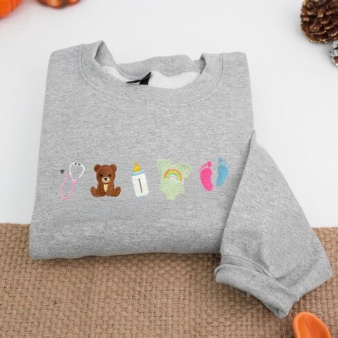 COUPLEHOODIES Cute Baby Essentials Icon Embroidered Sweatshirt – Personalized Gift for NICU Nurses, Pediatric Staff, or Maternity Professionals in Kuwait