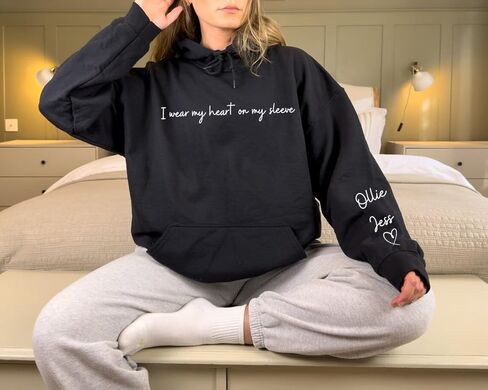 Pamaheart I Wear My Heart on My Sleeve Personalised Heart Print On Sleeve Women's Grey Cotton Long Sleeve Sweatshirt, One Size, Adult, Spring, Autumn, Winter in Kuwait