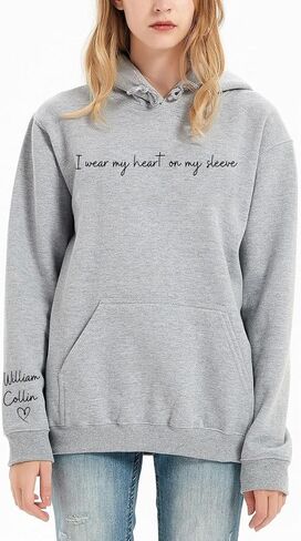 Pamaheart I Wear My Heart on My Sleeve Personalised Heart Print On Sleeve Women's Grey Cotton Long Sleeve Sweatshirt, One Size, Adult, Spring, Autumn, Winter in Kuwait