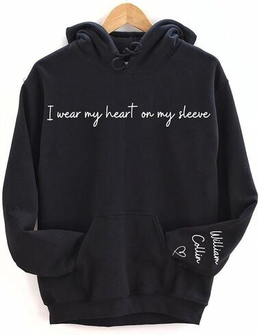 Pamaheart I Wear My Heart on My Sleeve Personalised Heart Print On Sleeve Women's Grey Cotton Long Sleeve Sweatshirt, One Size, Adult, Spring, Autumn, Winter in Kuwait