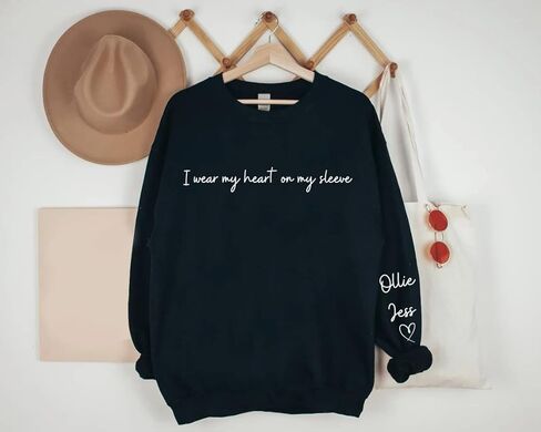 Pamaheart I Wear My Heart on My Sleeve Personalised Heart Print On Sleeve Women's Grey Cotton Long Sleeve Sweatshirt, One Size, Adult, Spring, Autumn, Winter in Kuwait