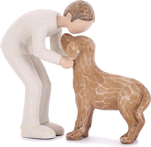 Classic Dog Sculpture Home Decor Cute Resin Man and Dog Statue Decoration for Office、Living Room、Bedroom、Home， Memory Gifts for Pet Lovers (Brown) in Kuwait