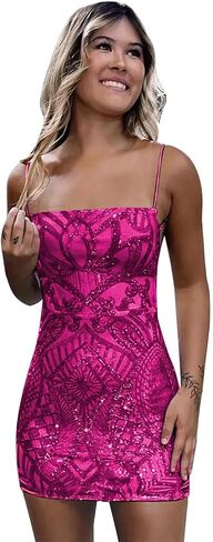 Monvelli Sequin Homecoming Dresses 2026 for Teens Sparkly Short Tight Square Neck Mini Prom Cocktail Gowns in Kuwait