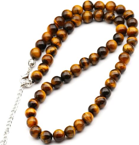 Natural Gemstone Beaded Choker Necklace | 8mm Handmade Adjustable Jewelry for Men & Women | Chakra Balancing Crystal Necklace | Spiritual Gift | Macrame Cord with Extender in Saudi Arabia