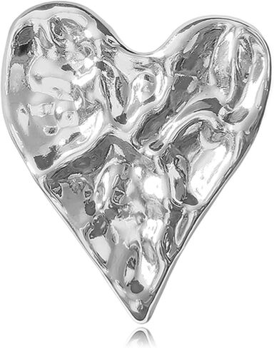 Heart Brooch for Women Unique Irregular Hammered Chunky Large Heart Brooch Dainty Gold Silver Fashion Statement Valentines Accessories Jewelry Gifts (Silver) in Saudi Arabia