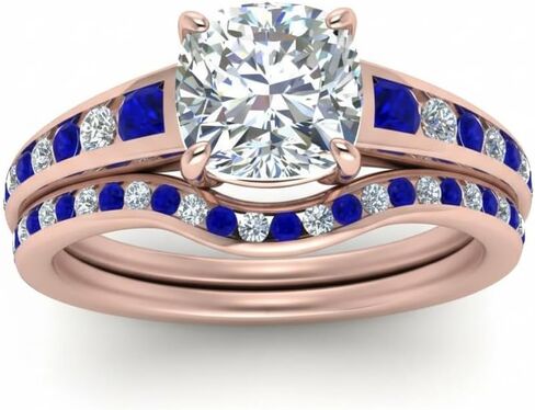 Gemsonclick Choose Your Gemstone Graduated Channel Setting Diamond CZ Wedding Rose Gold Plated Cushion Shape Wedding Engagement Birthstone Stackable Ring Size 4 to 12 in Kuwait