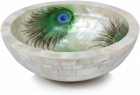 5" Mother of Pearl Bowl for Home Decor, Pearl Shell Bowl for Snacks, Fruit Bowl, Gift Multipurpose Desk Bowl for Office Home Decorative Centerpiece Bowl(Peacock) in Kuwait