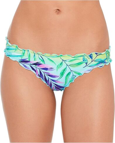 Women's Green Tropical Print Stretch Skimpy Bottom Coverage Ruffled Hipster Swimsuit Bottom S in Kuwait