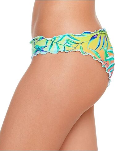Women's Green Tropical Print Stretch Skimpy Bottom Coverage Ruffled Hipster Swimsuit Bottom S in Kuwait