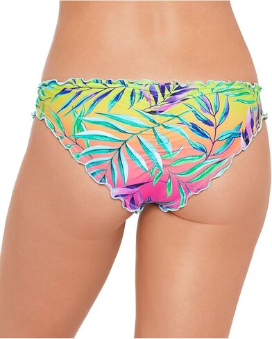 Women's Green Tropical Print Stretch Skimpy Bottom Coverage Ruffled Hipster Swimsuit Bottom S in Kuwait