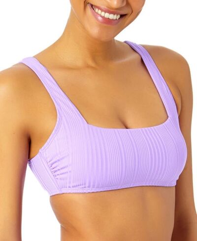 Women's Juniors' Ribbed Square-Neck Bikini Top (Purple, Large) in Kuwait
