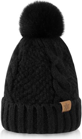Winter Hats for Women- Winter Beanie Womens with Bobble, Soft Warm Ribbed Knit Cuffed Womens Winter Hat in Kuwait