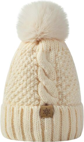 Winter Hats for Women- Winter Beanie Womens with Bobble, Soft Warm Ribbed Knit Cuffed Womens Winter Hat in Saudi Arabia