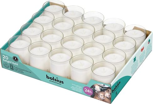 BOLSIUS 24 Hour Votive Candles - 20 Pack Restaurant Candles in Clear Unbreakable Plastic Cups - Premium European Quality - Unscented Smokeless Relight, Birthday, Party & Wedding Candles in Kuwait