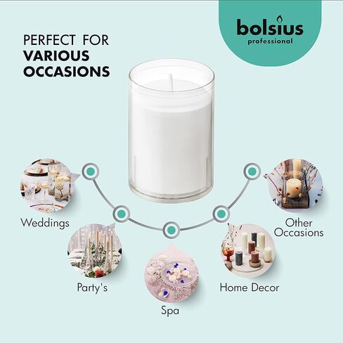 BOLSIUS 24 Hour Votive Candles - 20 Pack Restaurant Candles in Clear Unbreakable Plastic Cups - Premium European Quality - Unscented Smokeless Relight, Birthday, Party & Wedding Candles in Kuwait