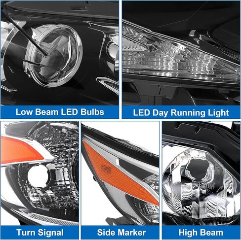 LED DRL Headlight Assembly Fit for 2016-2018 Lexus ES350 ES300h, Head Lamp Black Housing with Amber Reflector - S in Kuwait