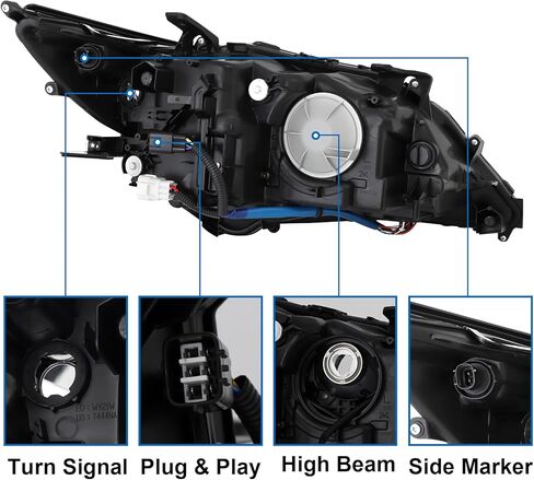 LED DRL Headlight Assembly Fit for 2016-2018 Lexus ES350 ES300h, Head Lamp Black Housing with Amber Reflector - S in Kuwait