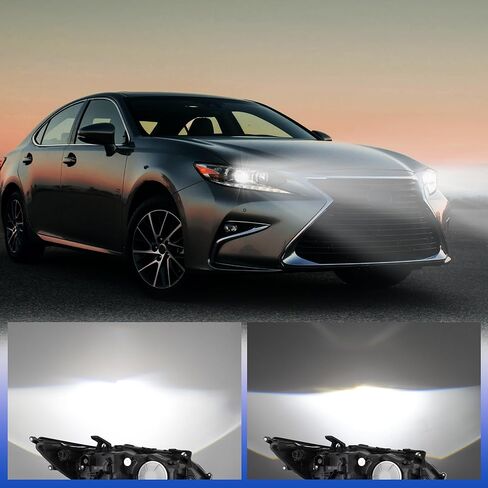 LED DRL Headlight Assembly Fit for 2016-2018 Lexus ES350 ES300h, Head Lamp Black Housing with Amber Reflector - S in Kuwait