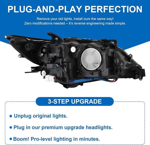 LED DRL Headlight Assembly Fit for 2016-2018 Lexus ES350 ES300h, Head Lamp Black Housing with Amber Reflector - S in Kuwait