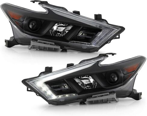 AKKON - Fits 2016-2018 Maxima S SL SV Sedan LED DRL Running Turn Signal Black [Halogen Type] Headlights Pair Driver + Passenger in Saudi Arabia