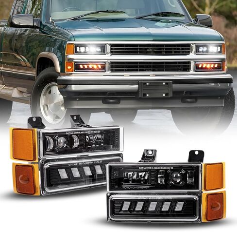 مجموعة المصابيح الأمامية BICYACO 5 في 1 DOT LED مع علامة جانبية لإشارة الانعطاف، شعاع Hi/Lo مضاد للوهج 6600LM، مقاوم للماء IP67، التوصيل والتشغيل لـ 1994-1999 Chevy Silverado Tahoe Suburban C/K 1500 2500 3500 in Kuwait