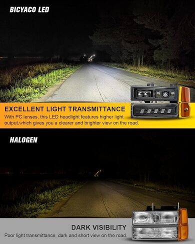 مجموعة المصابيح الأمامية BICYACO 5 في 1 DOT LED مع علامة جانبية لإشارة الانعطاف، شعاع Hi/Lo مضاد للوهج 6600LM، مقاوم للماء IP67، التوصيل والتشغيل لـ 1994-1999 Chevy Silverado Tahoe Suburban C/K 1500 2500 3500 in Kuwait