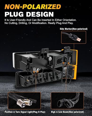 مجموعة المصابيح الأمامية BICYACO 5 في 1 DOT LED مع علامة جانبية لإشارة الانعطاف، شعاع Hi/Lo مضاد للوهج 6600LM، مقاوم للماء IP67، التوصيل والتشغيل لـ 1994-1999 Chevy Silverado Tahoe Suburban C/K 1500 2500 3500 in Kuwait