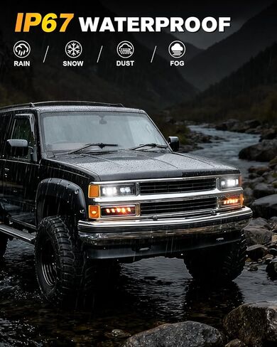 مجموعة المصابيح الأمامية BICYACO 5 في 1 DOT LED مع علامة جانبية لإشارة الانعطاف، شعاع Hi/Lo مضاد للوهج 6600LM، مقاوم للماء IP67، التوصيل والتشغيل لـ 1994-1999 Chevy Silverado Tahoe Suburban C/K 1500 2500 3500 in Kuwait