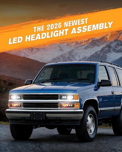 مجموعة المصابيح الأمامية BICYACO 5 في 1 DOT LED مع علامة جانبية لإشارة الانعطاف، شعاع Hi/Lo مضاد للوهج 6600LM، مقاوم للماء IP67، التوصيل والتشغيل لـ 1994-1999 Chevy Silverado Tahoe Suburban C/K 1500 2500 3500 in Kuwait