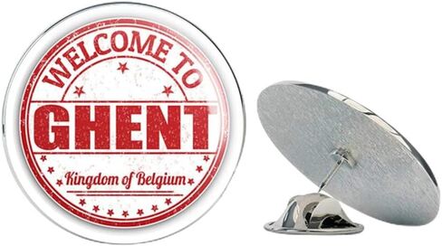 Ghent City Belgium Grunge Welcome Stamp Round Metal 0.75" Lapel Pin Hat Shirt Pin Tie Tack Pinback in Kuwait