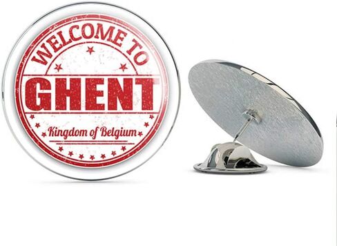 Ghent City Belgium Grunge Welcome Stamp Round Metal 0.75" Lapel Pin Hat Shirt Pin Tie Tack Pinback in Kuwait
