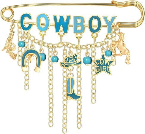 Western Cowboy Safety Pins Brooches Rodeo Boot Hat Horse Horseshoe Beads Charms Pins West Country Concert Party Brooch Jewelry for Skirts Sweater Scarf Lapel Hat Accessories in Saudi Arabia