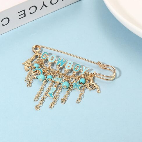 Western Cowboy Safety Pins Brooches Rodeo Boot Hat Horse Horseshoe Beads Charms Pins West Country Concert Party Brooch Jewelry for Skirts Sweater Scarf Lapel Hat Accessories in Saudi Arabia