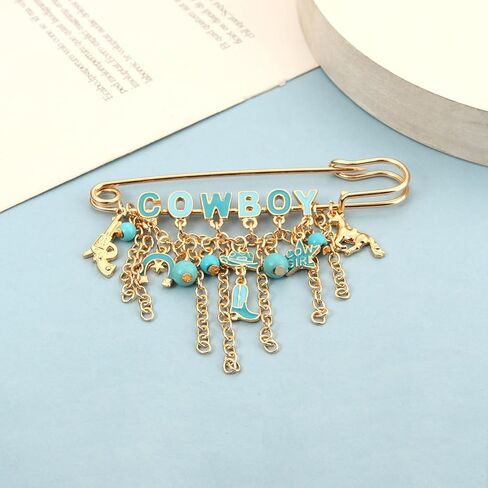 Western Cowboy Safety Pins Brooches Rodeo Boot Hat Horse Horseshoe Beads Charms Pins West Country Concert Party Brooch Jewelry for Skirts Sweater Scarf Lapel Hat Accessories in Saudi Arabia