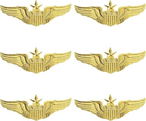 مجموعة دبابيس الطائرة - 6 قطع من دبابيس أجنحة الطيار المصنوعة من سبيكة ذهبية مع مشبك أمان للقبعات والسترات والحقائب - نمط دبوس معدني كلاسيكي لسلاح الجو للأزياء التنكرية أو الارتداء اليومي in Kuwait