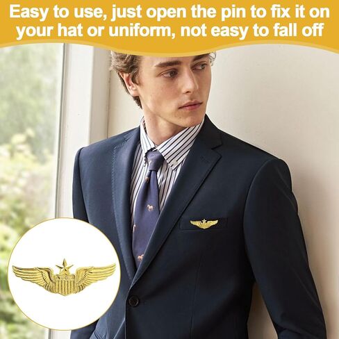 مجموعة دبابيس الطائرة - 6 قطع من دبابيس أجنحة الطيار المصنوعة من سبيكة ذهبية مع مشبك أمان للقبعات والسترات والحقائب - نمط دبوس معدني كلاسيكي لسلاح الجو للأزياء التنكرية أو الارتداء اليومي in Kuwait