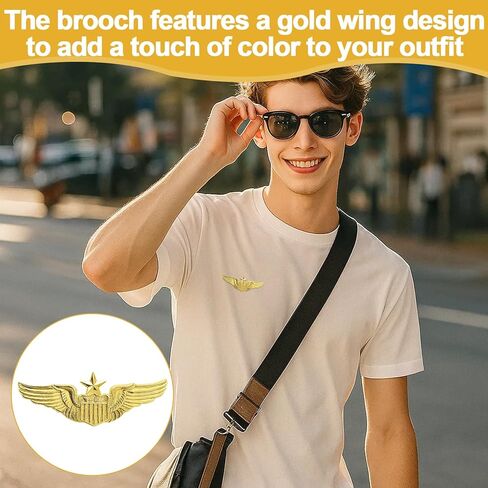 مجموعة دبابيس الطائرة - 6 قطع من دبابيس أجنحة الطيار المصنوعة من سبيكة ذهبية مع مشبك أمان للقبعات والسترات والحقائب - نمط دبوس معدني كلاسيكي لسلاح الجو للأزياء التنكرية أو الارتداء اليومي in Kuwait