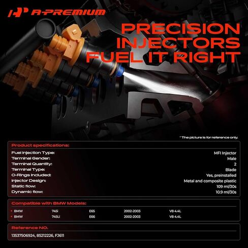 A-Premium 2 Holes Set of 8 Fuel Injectors Compatible with BMW E65 Series 745i, E66 Series 745Li, 2002-2003, 4.4L in Saudi Arabia