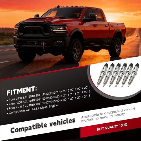 6PCS Fuel Injectors Compatible with Ram 2500 3500 4500 6.7L 2010-2018 ISB6.7 Diesel Engine 0445120187 0445120342 68210105AA 0445120188 in Saudi Arabia