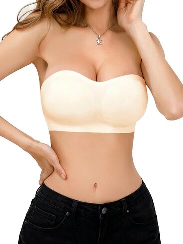 Strapless Push Up Bras for Women Wireless Bandeau Bra Criss Cross Back Bralette Side Hook Closure Tube Bra in Saudi Arabia