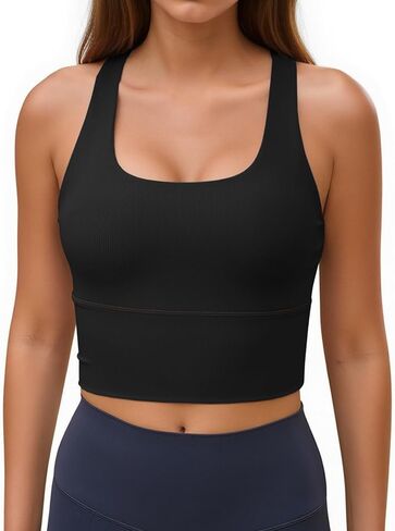 Aoysky Womens Racerback Sport Bra Workout Tank Tops Sleeveless Ribbed Athletic Yoga Tops with Built in Bra in Saudi Arabia
