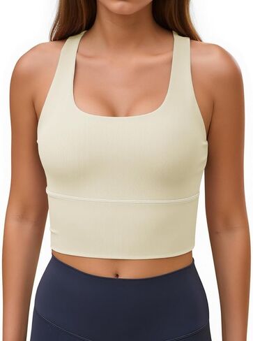 Aoysky Womens Racerback Sport Bra Workout Tank Tops Sleeveless Ribbed Athletic Yoga Tops with Built in Bra in Kuwait