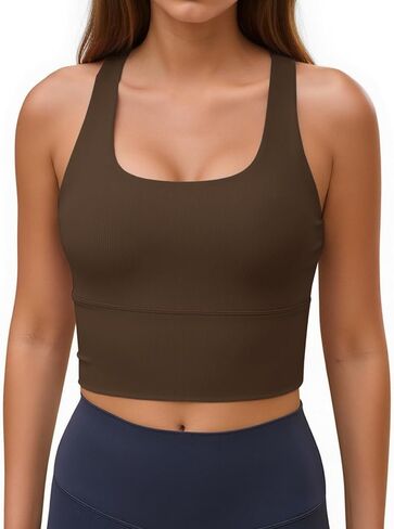 Aoysky Womens Racerback Sport Bra Workout Tank Tops Sleeveless Ribbed Athletic Yoga Tops with Built in Bra in Saudi Arabia