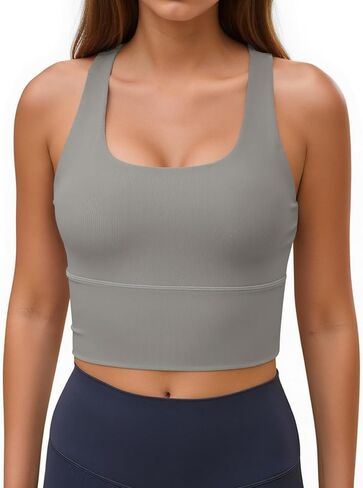 Aoysky Womens Racerback Sport Bra Workout Tank Tops Sleeveless Ribbed Athletic Yoga Tops with Built in Bra in Saudi Arabia