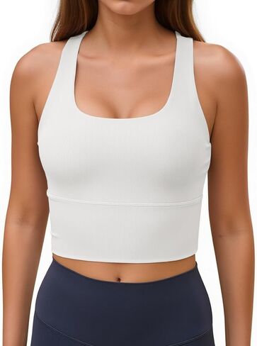 Aoysky Womens Racerback Sport Bra Workout Tank Tops Sleeveless Ribbed Athletic Yoga Tops with Built in Bra in Saudi Arabia