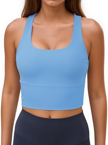Aoysky Womens Racerback Sport Bra Workout Tank Tops Sleeveless Ribbed Athletic Yoga Tops with Built in Bra in Saudi Arabia