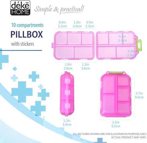 علبة صندوق منظم حبوب الدواء، 10 مساحات كبيرة للحاويات، صناديق الجرعات اليومية والأسبوعية، حامل الدواء، موزع. مثالي للأدوية والفيتامينات والمكملات الغذائية ومثالي للسفر. صندوق حبوب الدواء مثالي للمحفظة in Kuwait