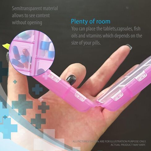 علبة صندوق منظم حبوب الدواء، 10 مساحات كبيرة للحاويات، صناديق الجرعات اليومية والأسبوعية، حامل الدواء، موزع. مثالي للأدوية والفيتامينات والمكملات الغذائية ومثالي للسفر. صندوق حبوب الدواء مثالي للمحفظة in Kuwait