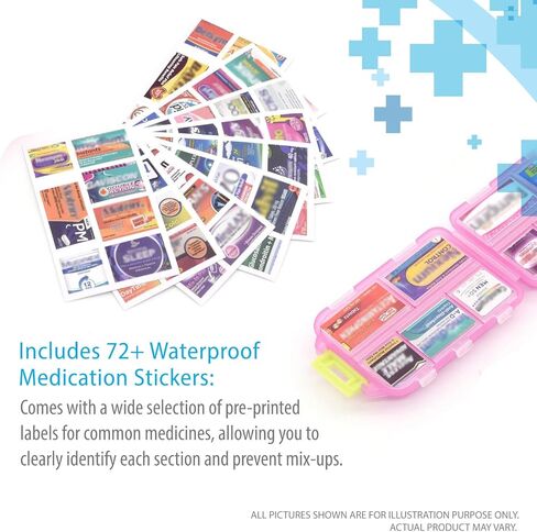 علبة صندوق منظم حبوب الدواء، 10 مساحات كبيرة للحاويات، صناديق الجرعات اليومية والأسبوعية، حامل الدواء، موزع. مثالي للأدوية والفيتامينات والمكملات الغذائية ومثالي للسفر. صندوق حبوب الدواء مثالي للمحفظة in Kuwait