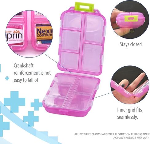 علبة صندوق منظم حبوب الدواء، 10 مساحات كبيرة للحاويات، صناديق الجرعات اليومية والأسبوعية، حامل الدواء، موزع. مثالي للأدوية والفيتامينات والمكملات الغذائية ومثالي للسفر. صندوق حبوب الدواء مثالي للمحفظة in Kuwait